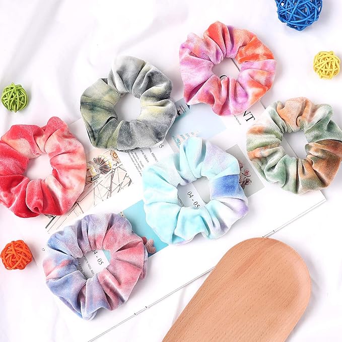 ZOCONE Tie Dye Scrunchies, 15 PCS Velvet Scrunchies for Hair in Gradient Color, Soft Rainbow Scrunchy Ponytail Holder, Hair Accessories Elastic Hair Bands for Women Girls, Tie Dye Party Favors