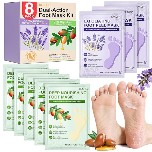 Foot Peeling 3Pcs ＆ 5Pcs Moisturizing Foot Mask, Exfoliator Peel Calluses Dead Skin Callus Remover, Hydrating Foot Masks for Dry Cracked Feet, Repair Rough Heels＆Dry Skin for Baby Soft and Smooth Feet