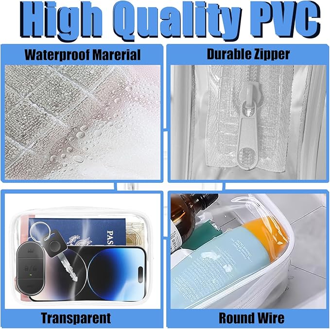 Eilyliafe 12 Pieces Clear Makeup Bags Bulk, PVC Waterproof Cosmetic Bag with Zipper, TSA Approved Toiletry Bag for Travel, Transparent Pouches Organizer Storage for Men and Women (White, Medium)