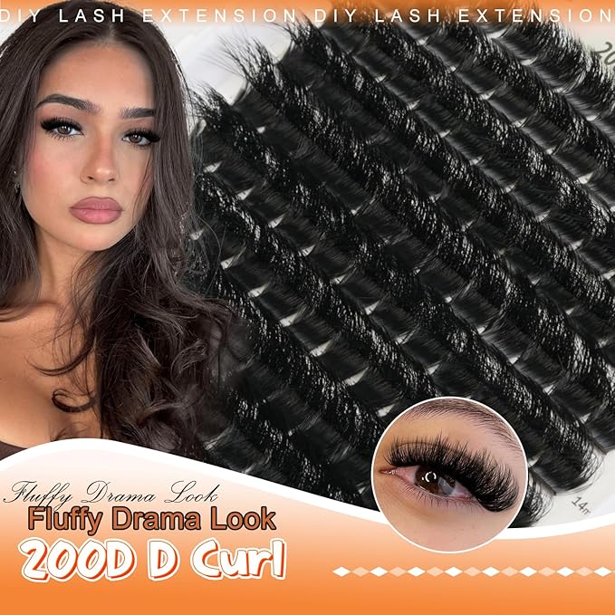Lash Clusters, Thick 200D Volume Eyelash Clusters 10-18mm, Soft Lightweight Reusable D Curl Individual Lashes, DIY Lash Extensions for Beginners (200D 10-18mm)