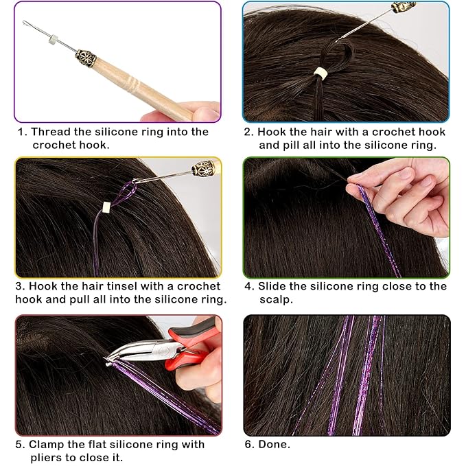 Hair Tinsel Kit, 18 Colors 48 Inches, Fairy Hair Tinsel Hair Extensions Heat Resistant with Tools, Hair Accessories for Women Girls 7200 Strands (Hair Tinsel Kit, 18 Colors)