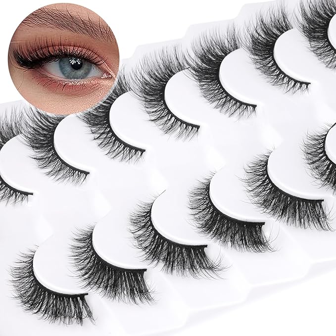 False Eyelashes Cat Eye Lashes Natural Fuzzy Eyelashes Wispy Strip Lashes Mink Volume Fake Eyelashes 7 Pairs Natural Lashes Cat Eye ALICROWN