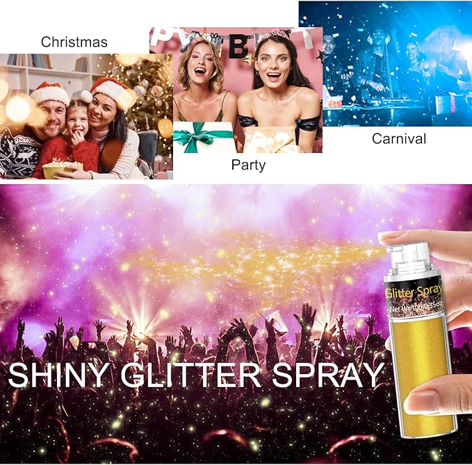 Champagne Gold Body Glitter Spray 10g, Holographic Shimmer Mist for Hair, Face Body, Long-Lasting Festival and Party Makeup Glitter, New Year Eve Glow, DIY Sparkle Powder for Crafts