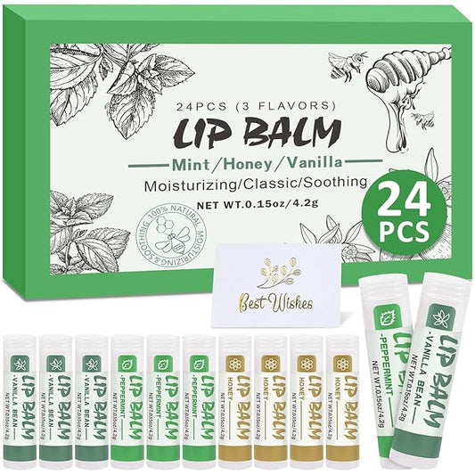 24 Pack Lip Balm Bulk, Vanilla