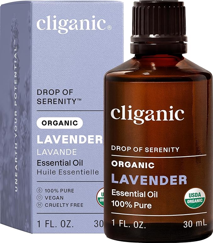 Cliganic Organic Lavender Essential Oil, 1oz - 100% Pure Natural Undiluted, for Aromatherapy Diffuser | Non-GMO Verified (Packaging May Vary)