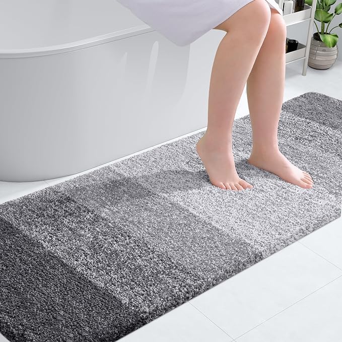 OLANLY Bathroom Rug Mat 70x24, Extra Soft and Absorbent Microfiber Bath Rugs, Non-Slip Plush Shaggy Bath Carpet Runner, Machine Wash Dry, Bath Mats for Bathroom Floor, Tub and Shower, Grey