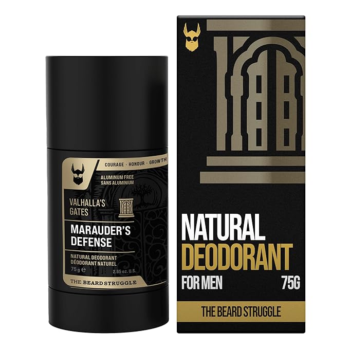The Beard Struggle Natural Deodorant - Marauder’s Defense - 100% Natural Charcoal Infused Deodorant Men Aluminum Free - Gold Collection, Valhalla's Gates - 2.65 oz.US.