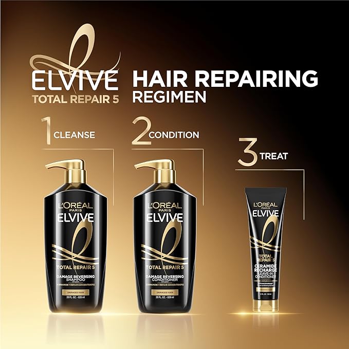 L'Oreal Paris Elvive Total Repair 5 Repairing Shampoo for Damaged Hair Shampoo with Protein and Ceramide for Strong Silky Shiny Healthy Renewed Hair 28 Fl Oz