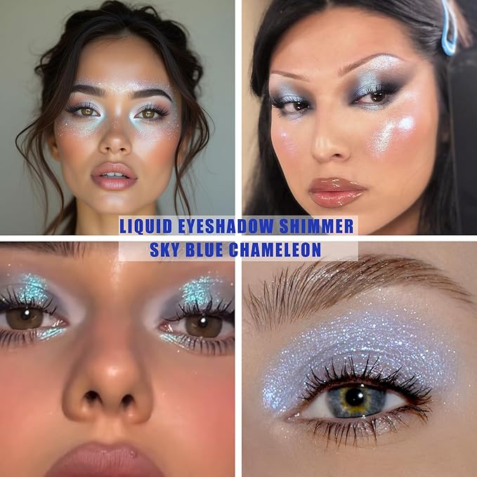 Sky Blue Chameleon Shimmer Liquid Eyeshadow, Longwear Waterproof Lightweight Eye Shadow Cream, Buildable Blendable Eye Makeup,Vegan Cruelty-Free Paraben-Free for Older Women Stage makeup 10#