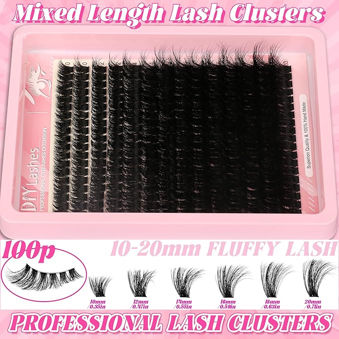 D Curl Eyelash Lash Clusters Lashes Extensions 280 Pcs Volume Wispy Individual Eye Lash Cluster 100P DIY Home Makeup Thin Band Clusters Lashes Extension Kit (9-20MM)