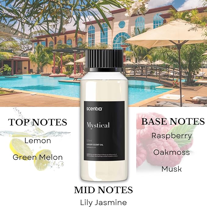 Scentia Luxury Fragrance Oil Inspired by The Wynn, Las Vegas Hotel - 120 mL 4.06 fl oz - Essential Oil Blend Melon, Raspberry, Jasmine & Lemon for Aromatherapy Diffusers - Mystical, Made in USA