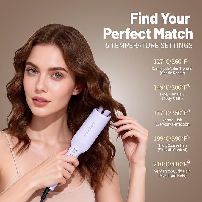 Upgraded Automatic Rotating Curling Iron - CurlPro Plus Long Barrel Curling Wand for Long Hair, Ceramic Hair Curler for Women, Anti-Scald, Tangle-Free, 600M Ionic, Dual Voltage (Lavender)