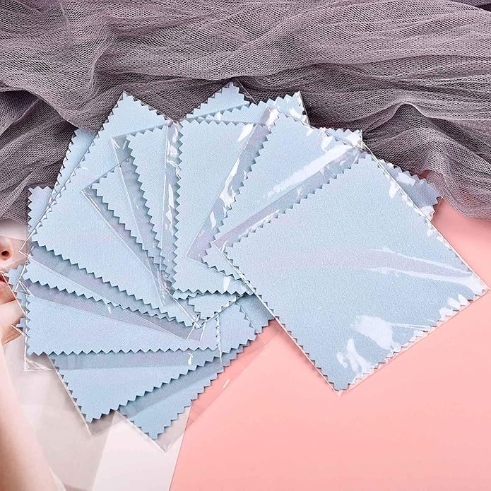 SEVENWELL 50pcs Jewelry Cleaning Cloth Pink Polishing Cloth for Sterling Silver Gold Platinum Small Polish Cloth 8x8cm