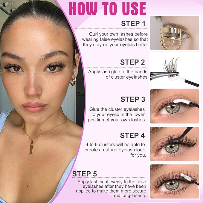 Natural Lash Clusters Wispy Lash Extensions with Bottom Lashes Clean Girl Makeup C Curly Eyelash Clusters with Invisible Band DIY Individual Lashes 132Pcs No Makeup Look