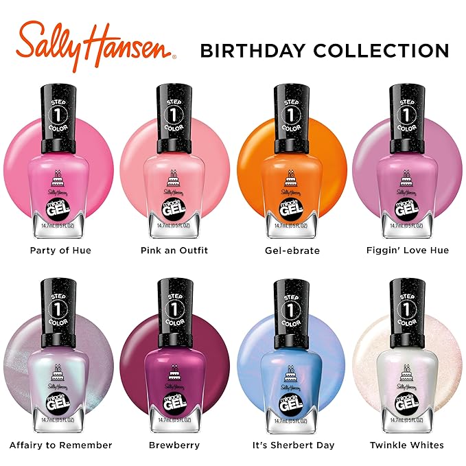 Sally Hansen Miracle Gel Salon Quality Nail Polish | Gel-Like Formula, Two-Step System, No UV Light Needed, Long Lasting | Opaque, Glossy | 340 Party of Hue | Magenta Pink Nail Color