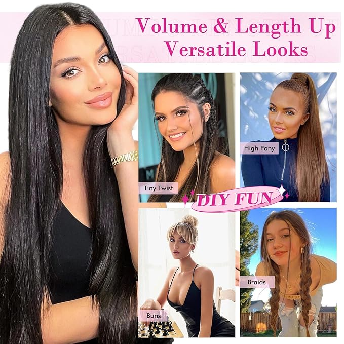 REECHO Hair Extensions, 11PCS Clip in Hair Extensions 24" Long Straight hair extensions HE005 Natural Soft Synthetic Hairpieces for Women – Chocolate Brown with Highlights