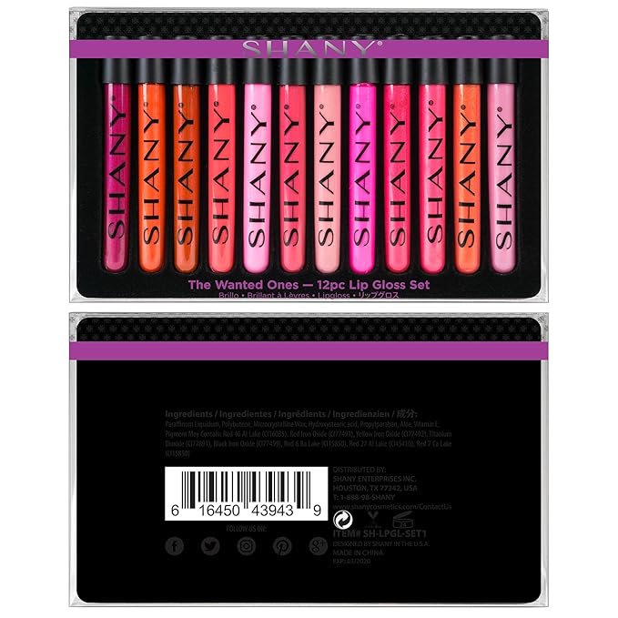 SHANY The Wanted Ones - 12 Piece Lip Gloss Set with Aloe Vera and Vitamin E
