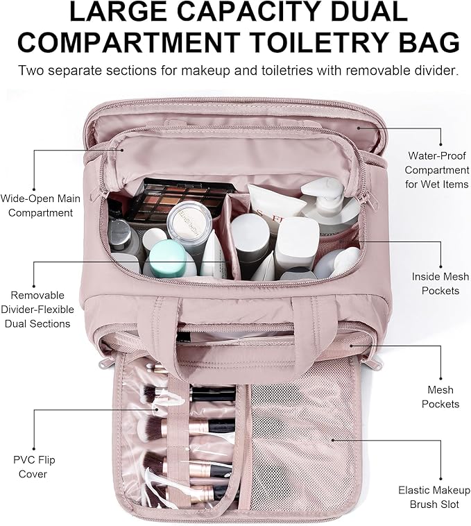 Bagstellar Travel Toiletry Bag, Lightweight Wide-open Large Puffy Toiletry Bag for Women, Quilted Makeup Bag Organizer Water-resistant Cosmetic Bag with Handle for Toiletries, Essentials, Accessories
