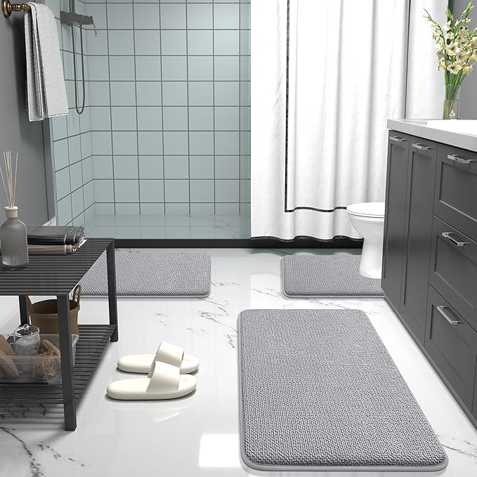 OLANLY Toilet Rugs U-Shaped 24x20, Extra Soft Absorbent Thick Memory Foam Contour Bathroom Rugs, Dry Quickly, Machine Washable, Non-Slip Toilet Bath Mat, Home Decor Accessories, Grey