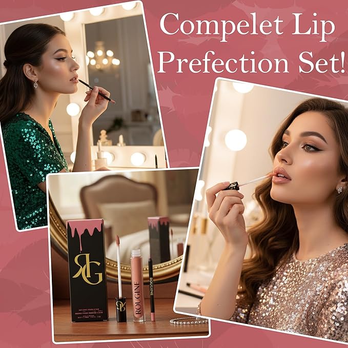 ROUGINE Lip Gloss and Lip Liner Set for Women – Daddy’s Girl Gloss Finish – Smooth Shine Lip Gloss, Soft Glide Lip Liner Pencil – Hydrating Makeup Lip Moisturizer Combo – Vitamin E & Shea Butter