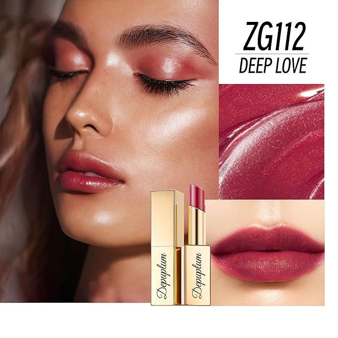 Dark Red Moisturizing Lipstick for Women Shimmer Tinted Lip Balm Hydrate Nourish Burgundy Lip Gloss Cruelty Free Lip Makeup, ZG112 Deep Love