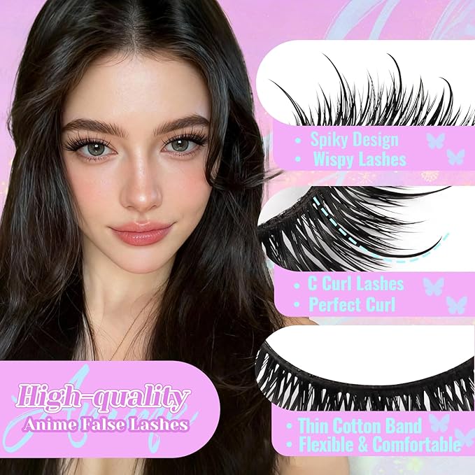 Losha Lashes Wispy False Eyelashes 14 Pairs Spiky Manga Lashes Natural Anime Fake Eyelashes Soft Asian Lashes Strips (Vivid)