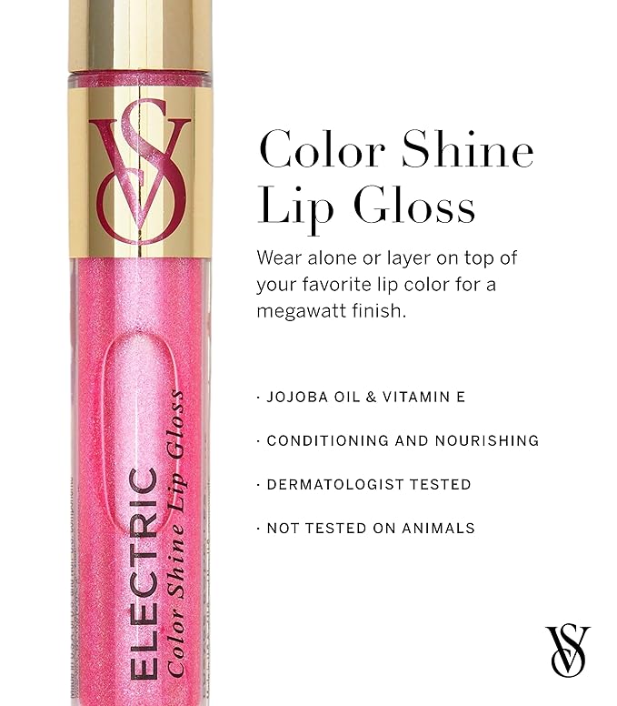 Victoria's Secret Color Shine Lip Gloss in Electric, Jojoba Oil & Vitamin E,