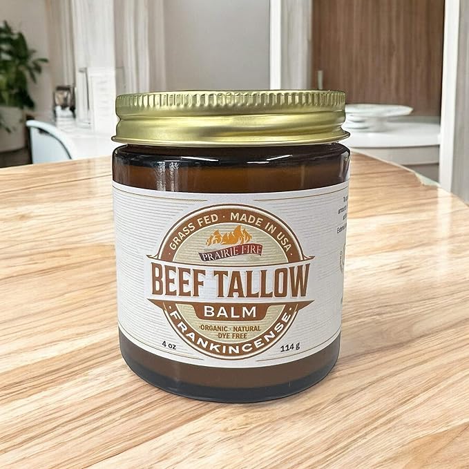 Prairie Fire Candles Grass Fed Beef Tallow Balm - 4 oz - Made in USA - Organic Grass Fed and Finished Tallow - Moisturizing Skin Care Frankincense