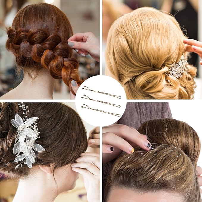 2" Bobby Pins in case - 400 Pcs Gold Hair Pins Clips Bulk for Women - Mini Strong Hold Bun Pins for All Hairstyle (Thin/Thick/Curly/Straight) - Hair Accessories for Styling, Updos, Daily Use