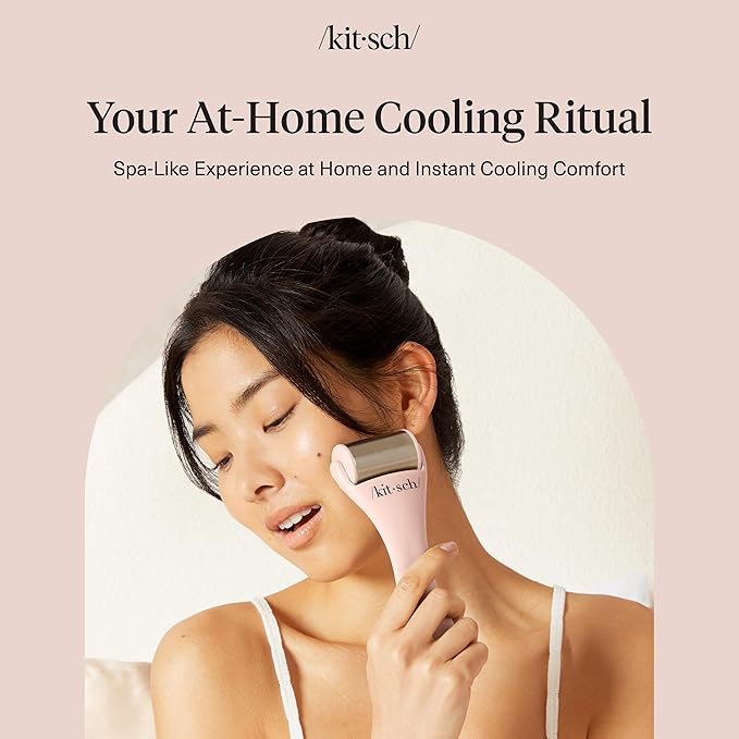 Kitsch Ice Roller for Face – Stainless Steel Ice Face Roller to Reduce Puffiness, Redness & Headaches – Cooling Facial Roller for Skin Care, Irritation Relief & Spa-Like Experience at Home - Pink