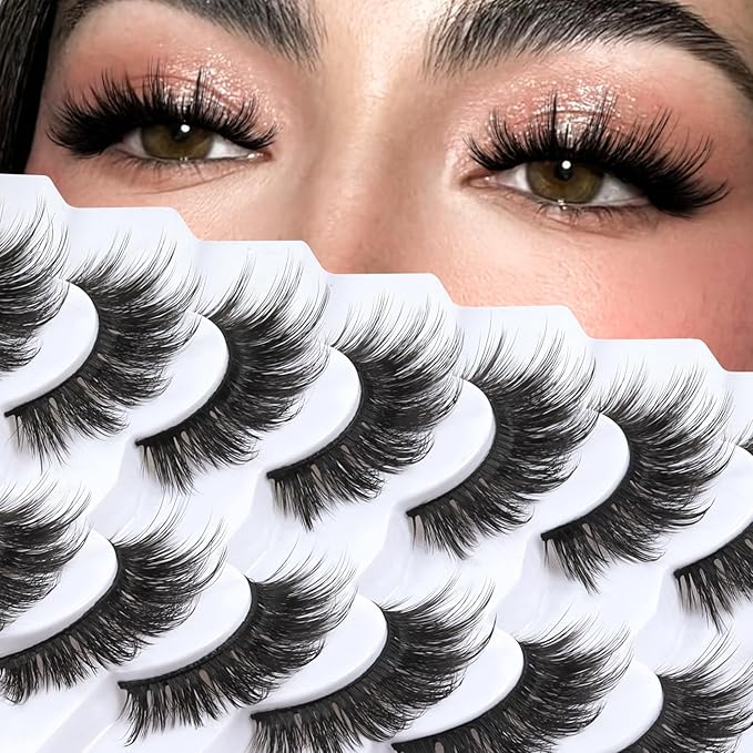 Veleasha False Eyelashes Wispy Faux Mink Lashes Fluffy Handmade Fake Eyelashes Natural Look 7 Pairs Pack Luxury Cat Eye Lashes (815)