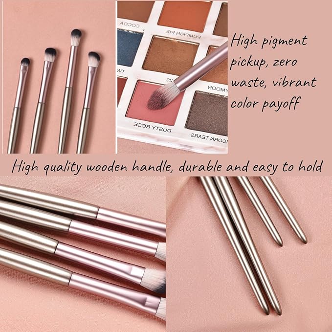 SHELWIN Eyeshadow Makeup Brushes Set with Case 4 PCS Soft Synthetic Hairs Eye Makeup Brushes for Blending Eyebrow Eyeliner Eyeshadow （Rosegold）