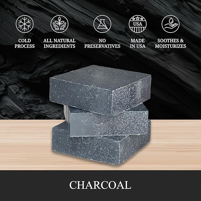 Dr. Wally's Handcrafted Soap Charcoal Bar 5 oz, with Shea Butter and enrich with Olive Oil, All Natural - Cold process - 100% Handmade - Made in USA, pack of (3)