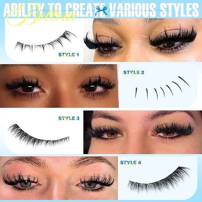 Bottom Lash Clusters with Spikes 4 Styles Bottom Lashes with 12-22MM Upper Spikes Eyelash Clusters Match Dramatic Cluster Eyelash Extensions DIY Evil Lash Extensions by TNFVLONEINS