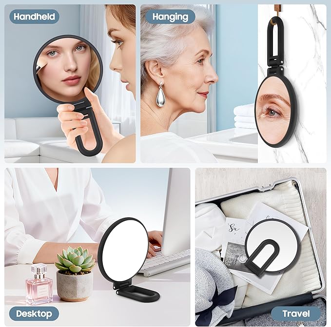 B Beauty Planet 40X Magnifying Mirror, Hand Mirror for Makeup, Double Sided with 40X/1X Magnification, Travel Essential, Portable Foldable for Desktop and Bathroom, Gift for Women, Frosted Black