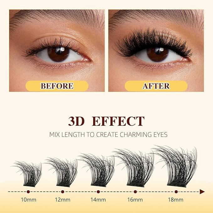QUEWEL Lash Clusters Kit, Cluster Lashes Kit Includes 168 Pcs Lash Clusters with Large Capacity 16ml Bond and Seal, Lash Applicator Easy to Use for Beginners at Home (3D-MIX10-18 Kit)