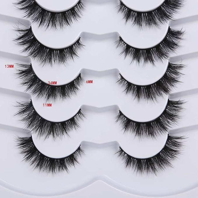 Pooplunch False Eyelashes Cat Eye Lashes Natural Clusters Short 8D Volume Wispy Faux Mink Lashes Fake Eyelash Strips 7 Pairs Pack