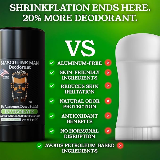 Deodorant for Men - Aluminum Free Mens Deodorant - Travel Size Natural Deodorants - Sweat Protection for Underarm, Stain-Free Stick Deodorants, Made in USA, 3.2oz (Pack of 2, Invigorate)