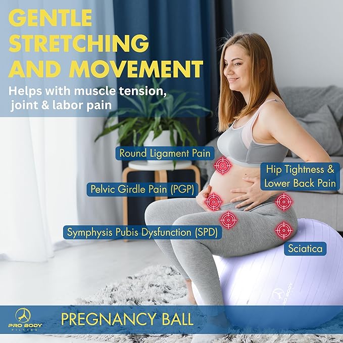 ProBody Pilates Pregnancy Ball - Yoga Ball for Pregnancy with Book, Prenatal, Labor & Postnatal Maternity Exercise