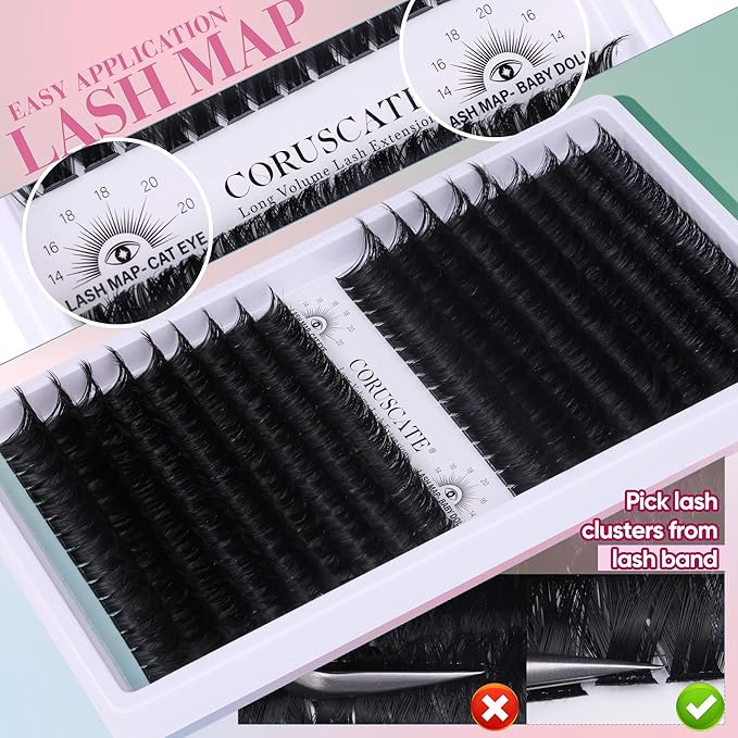 CORUSCATE Lash Clusters 120D+150D Thick Eyelash Clusters 14-20mm Long Cluster Eyelash Extensions 288pcs Individual Lashes Cluster DIY Eyelashes Mink Strips Volume Lash Extension