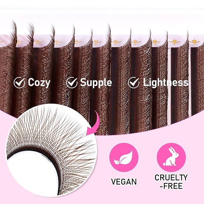 Arison Lashes Brown YY Eyelash Extension Lashes Mink Cluster Lash Extensions Soft Y Lashes Extensions Premade at Home(Brown-5D-0.07-D-13mm)