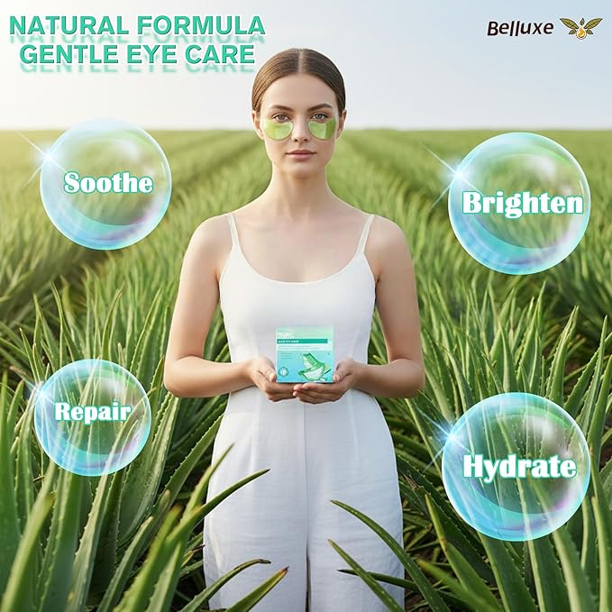 Belluxe 2 Pack Aloe Vera Eye Mask – 60 Pairs, 120pcs | Soothing & Hydrating Eye Gel Patches for Dark Circles & Puffiness, Gentle Eye Care for Sensitive Skin