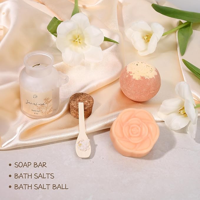 EXTALOW Spa Gifts for Women Valentines Day Gifts Jasmine Bath Gift Baskets Relaxing Self Care Gift for Mom Girlfriend Sister Wife Auntie Home Bath Care Package Thank You Birthday Gift Friendship