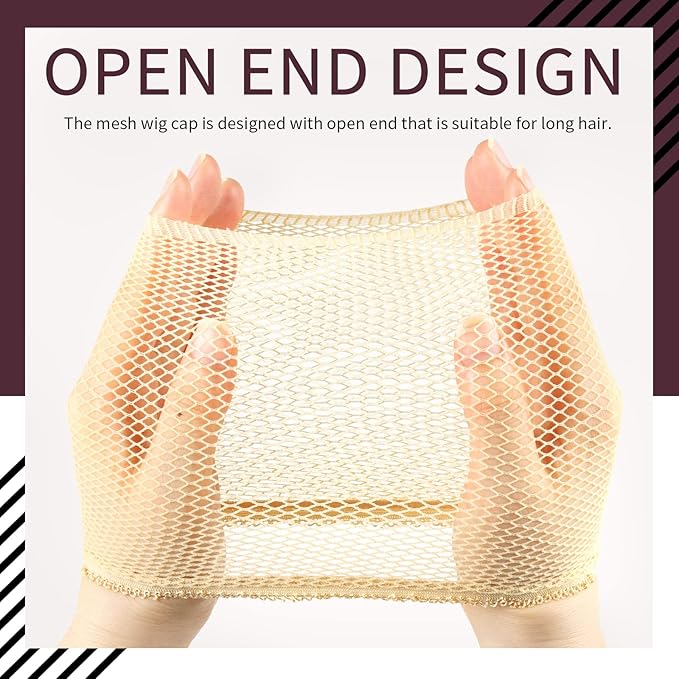 FANDAMEI Wig Caps Net, 4PCS Wig Caps Mesh Net Open End, Light Brown Wig Cap for women, Nylon Mesh Wig Caps Net, Strength Wig Cap Light Brown
