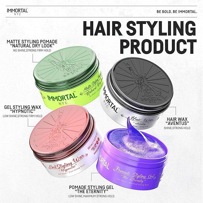 Immortal NYC Hair Waxes for Men - Aventus Extra Strong Hold, Low Shine Hair Wax - Mens Water Based, No Residue Non-Greasy Hair Paste -Pomade- All Natural Styling Wax for All Hair Types