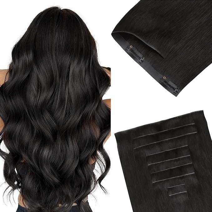GOO GOO Invisi Edge Clip in Hair Extensions 24inch 220g 9Pcs Injected Seamless PU Clip in Hair Extensions, Virgin Real Human Hair, #1B Natural Black