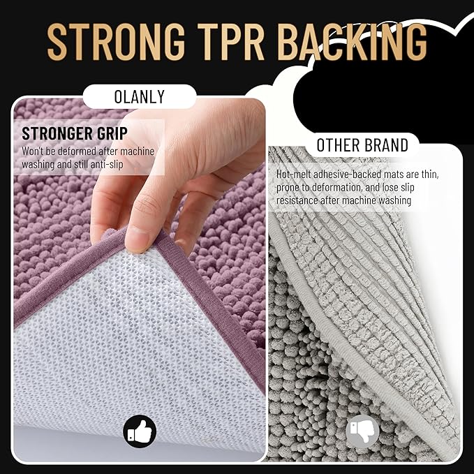 OLANLY Thick Bathroom Rugs 24x16, Extra Soft Absorbent Chenille Striped Bath Rugs, Rubber Backing, Machine Wash Dry, Bath Mats for Bathroom Floor, Tub and Shower, Home Decor Accessories, Deep Plum