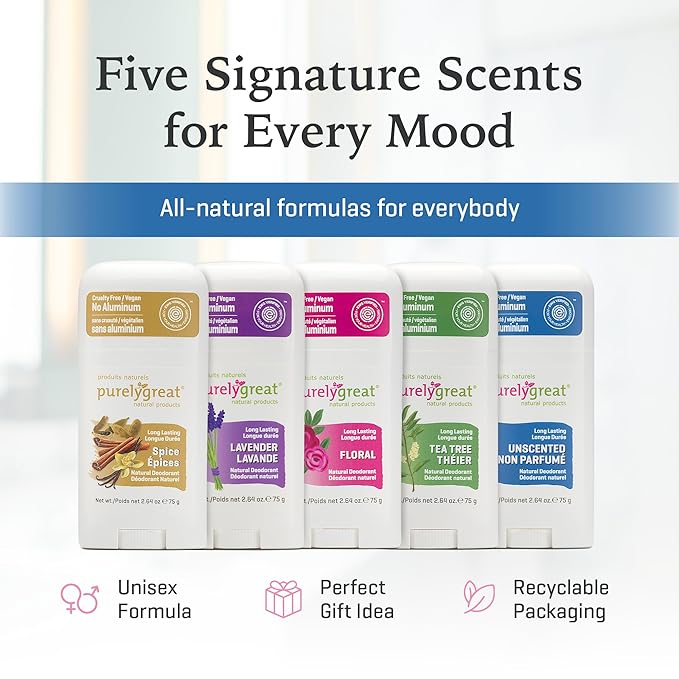 Purelygreat - Unscented Natural Deodorant Stick, Travel-Friendly Hygiene Essentials for Women, Natural Deodorant for Men Without Aluminum & Parabens, 2.64 oz / 75 g