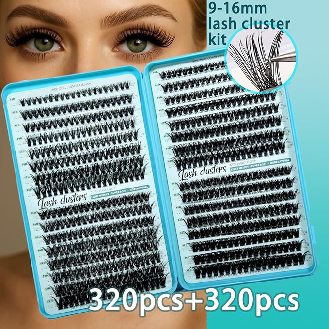 Wispy Lash Clusters Kit 640pcs Eyelash Cluster Extensions Curl Individual False Eyelashes Natural Fluffy Mink Lash Extension Kit (Lash Clusters-40D+50D+60D+80D KIT, Lash Clusters)