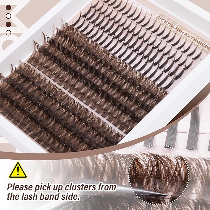 Brown Lash Spikes Eyelash Extensions Russian Lash Clusters D-Curly Lash Extensions Spiky 100D 120D Individual Lashes Wispy Cluster Lashes Pack 224 Pcs (12-19MM)